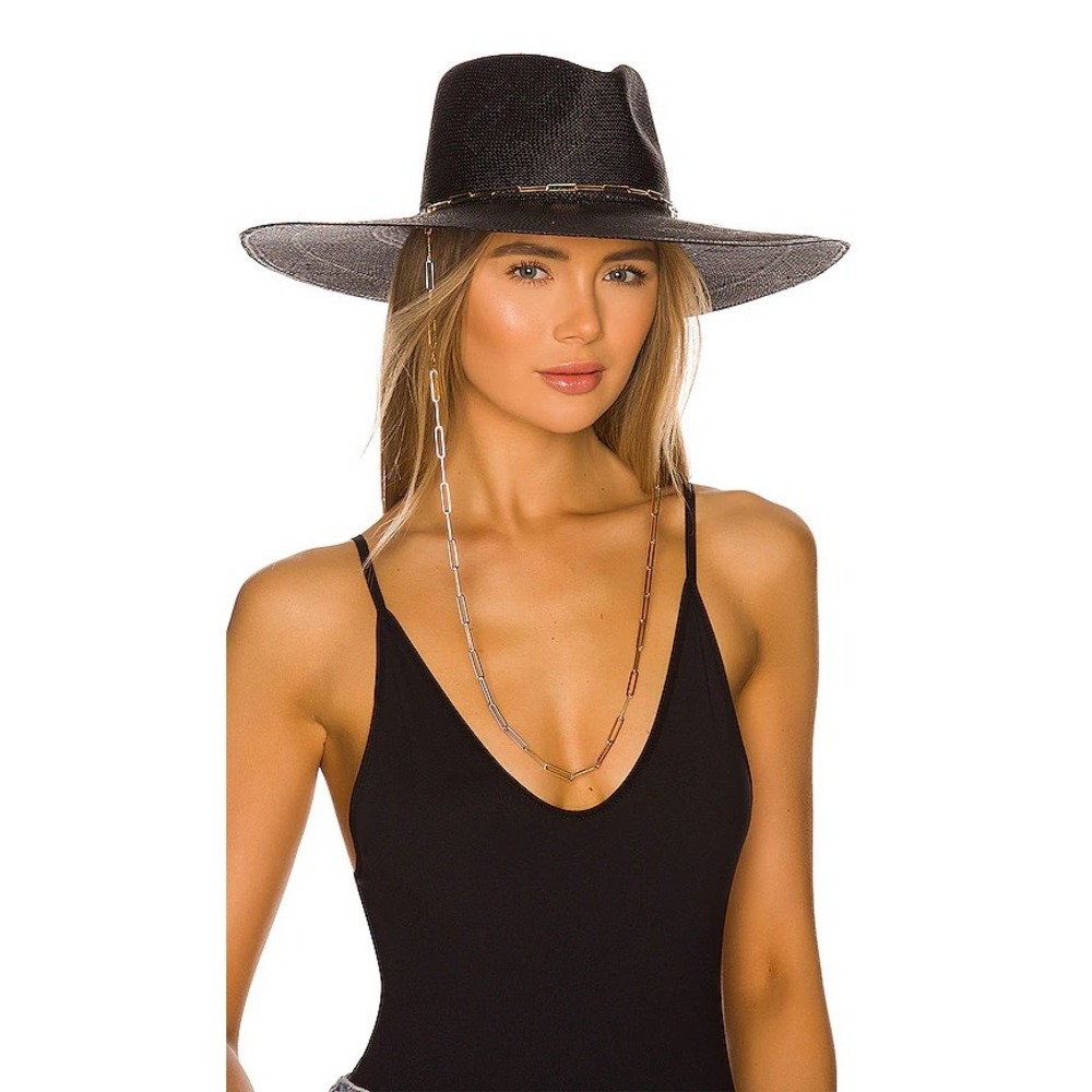 Van Palma Black Le Livy Jr Straw Hat Goldtone Chain Women's Size Medium